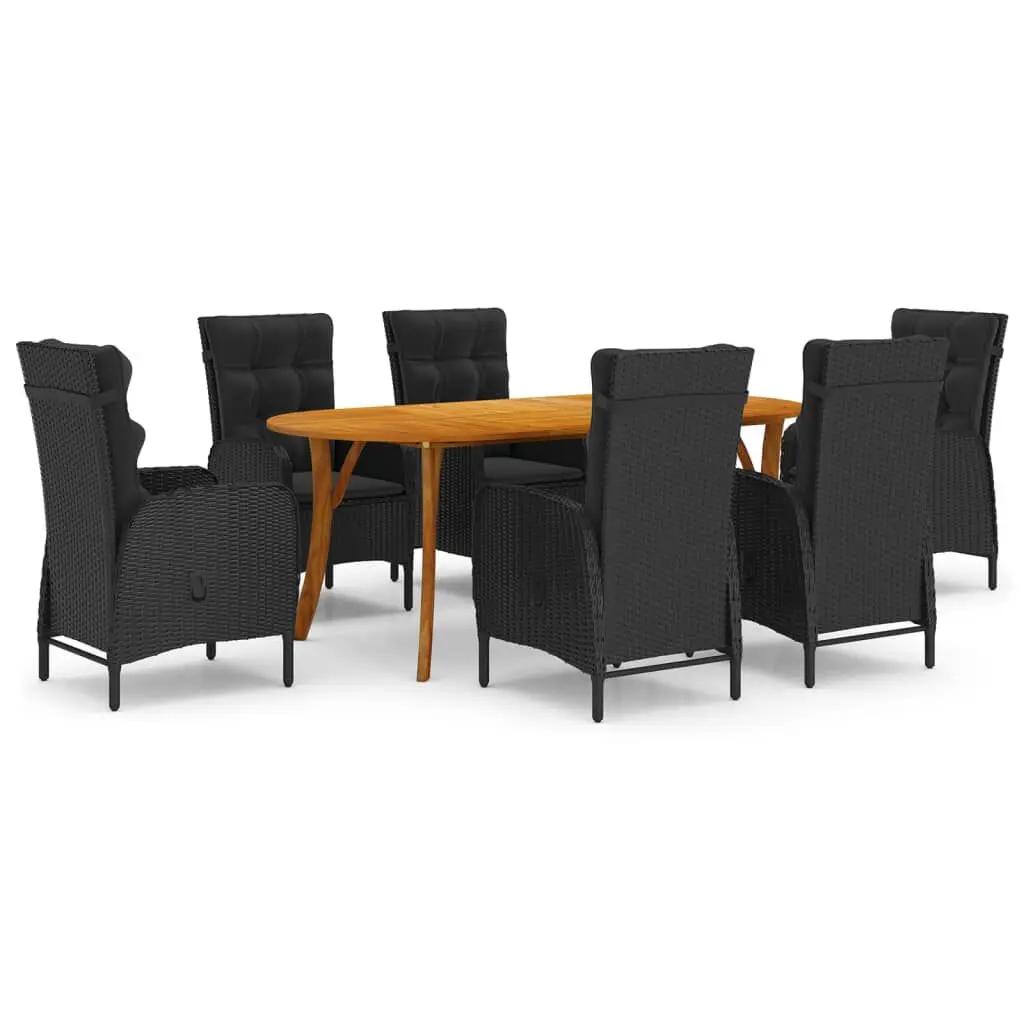 7 Piece Black Patio Dining Set Outdoor Furniture