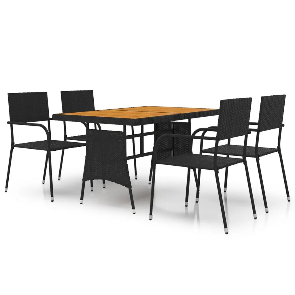 5 Piece Black Poly Rattan Patio Dining Set