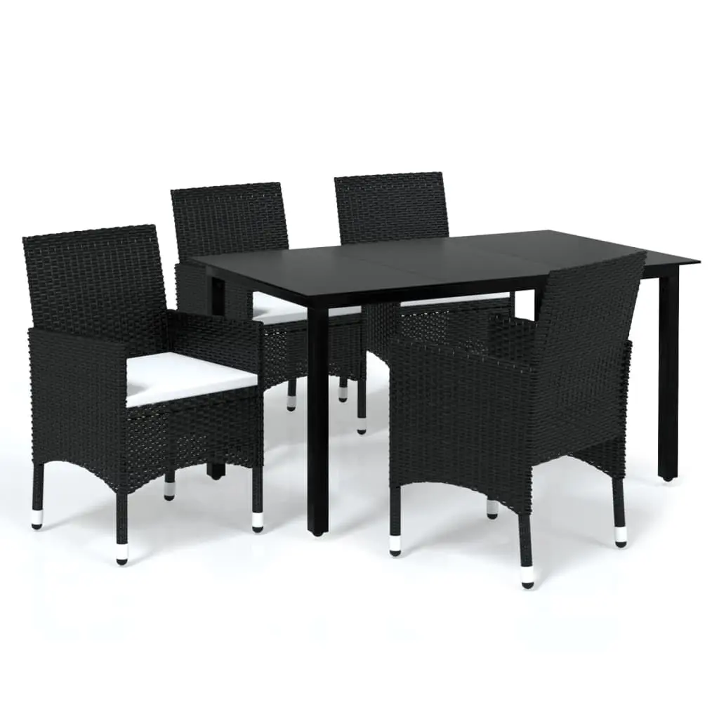 5 Piece Black Poly Rattan Patio Dining Set Cushions Outdoor Furniture
