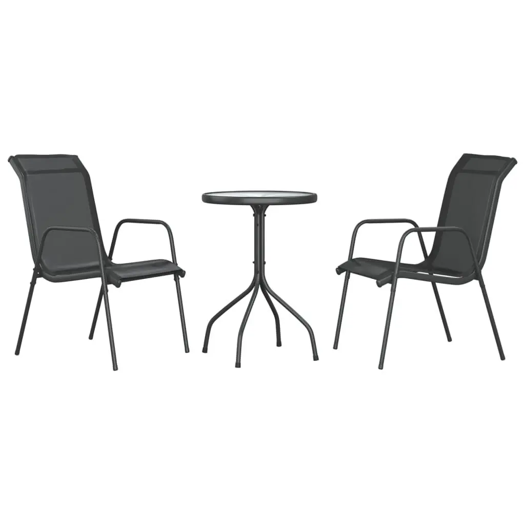 3 Piece Black Steel Patio Dining Set Outdoor Use