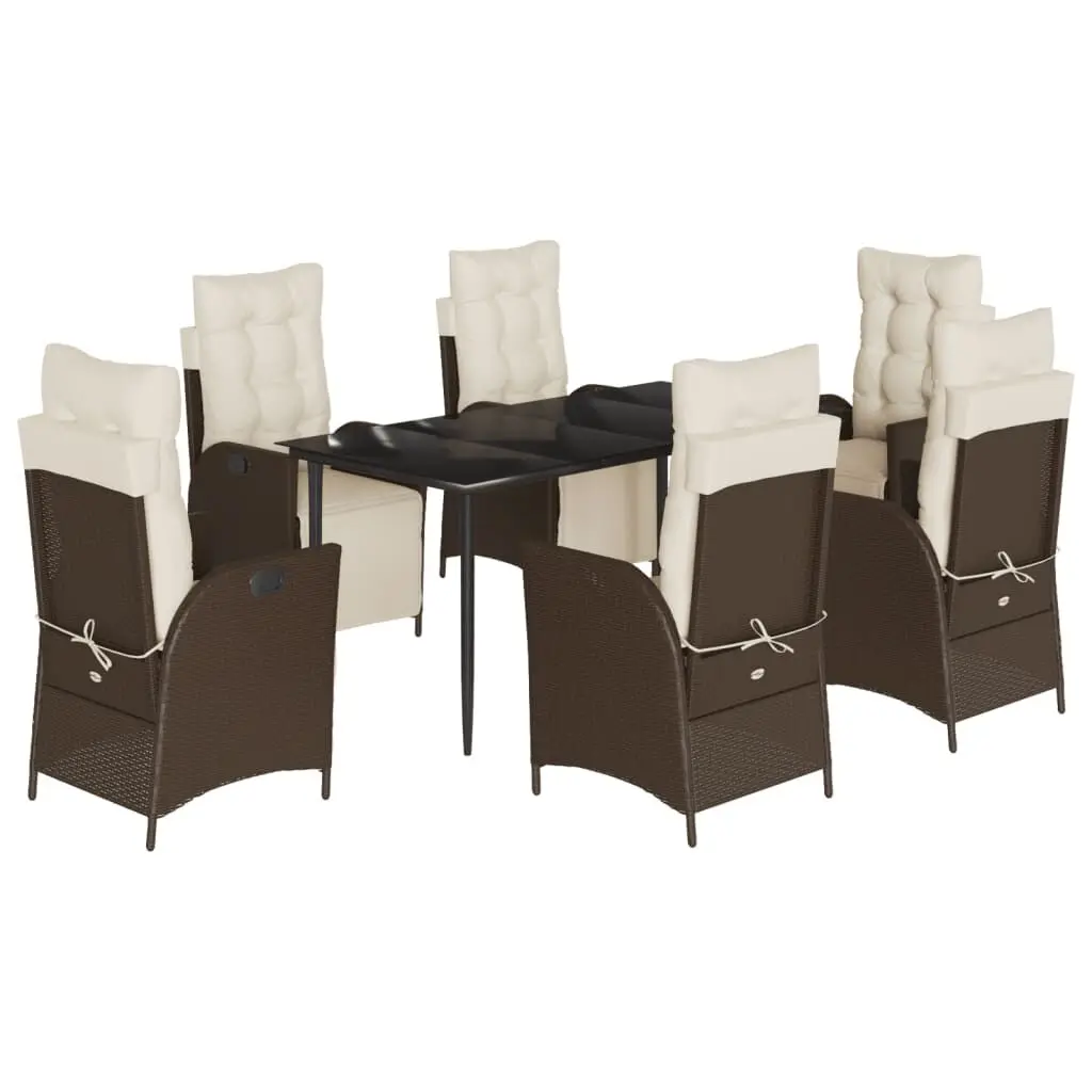 7 Piece Brown Poly Rattan Patio Dining Set Cushions Outdoor Furniture
