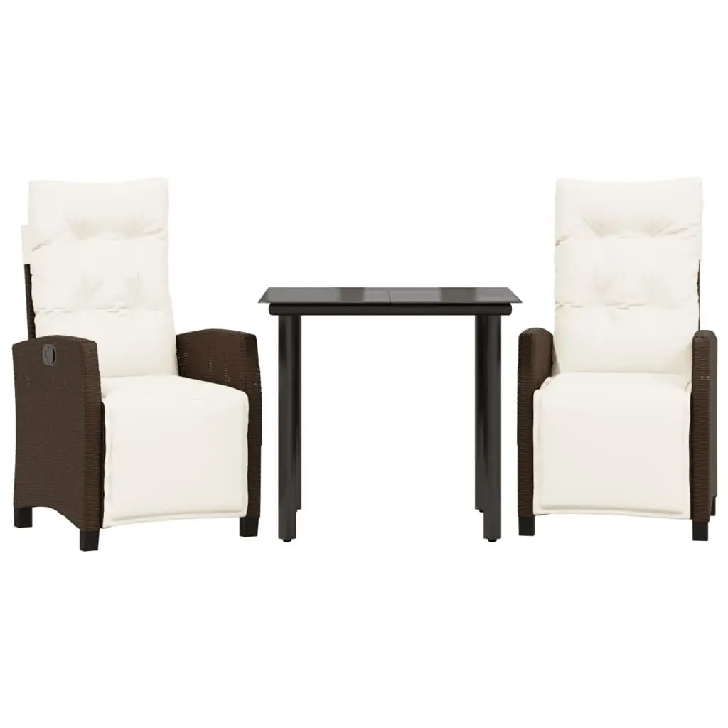 3 Piece Brown Poly Rattan Patio Dining Set Cushions