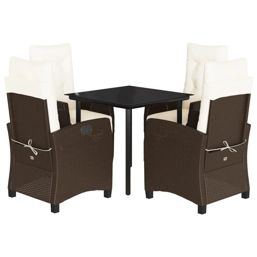 5 Piece Brown Poly Rattan Patio Dining Set Cushions
