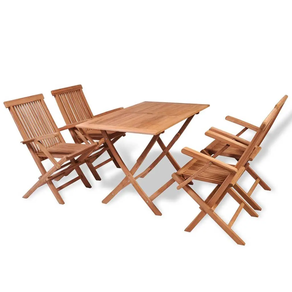 5 Piece Folding Outdoor Dining Set Solid Teak Wood Patio Furniture