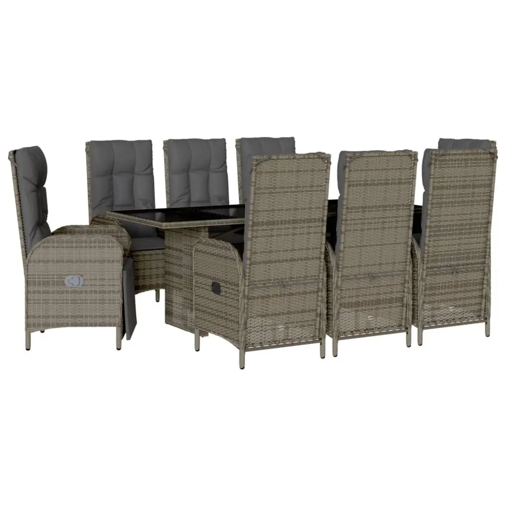 9 Piece Gray Poly Rattan Patio Dining Set Cushions