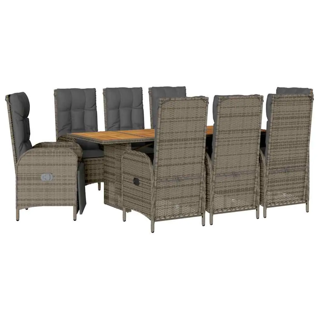 9 Piece Gray Poly Rattan Patio Dining Set Cushions