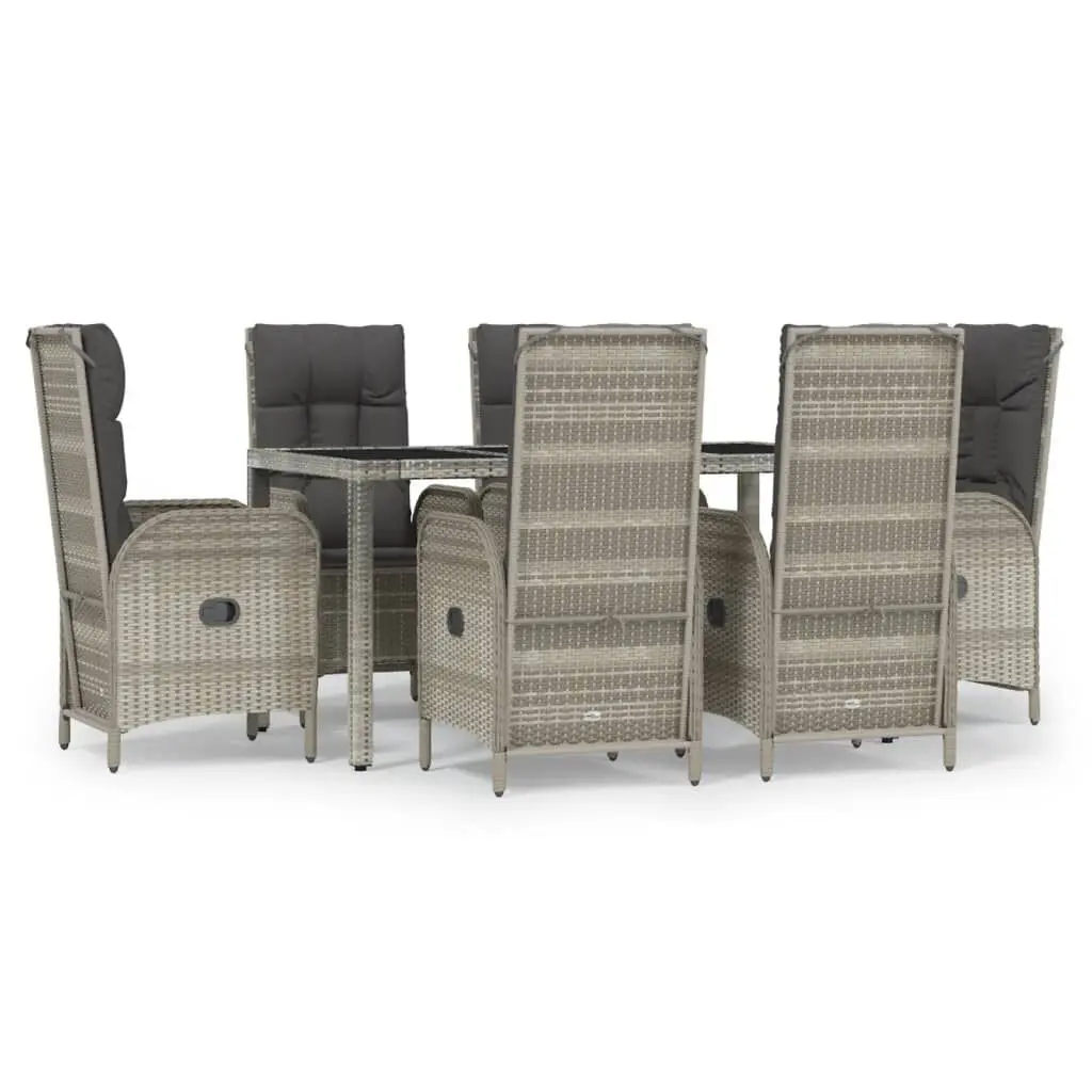 7 Piece Gray Poly Rattan Patio Dining Set Cushions Outdoor Furniture