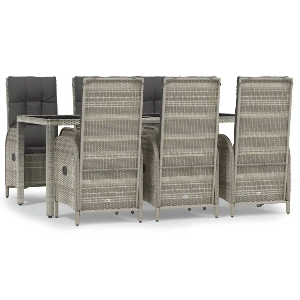 7 Piece Gray Poly Rattan Patio Dining Set Cushions Outdoor Furniture