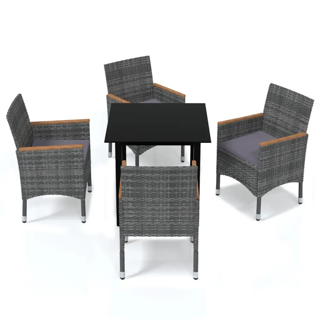 5 Piece Gray Poly Rattan Patio Dining Set Cushions Outdoor Furniture