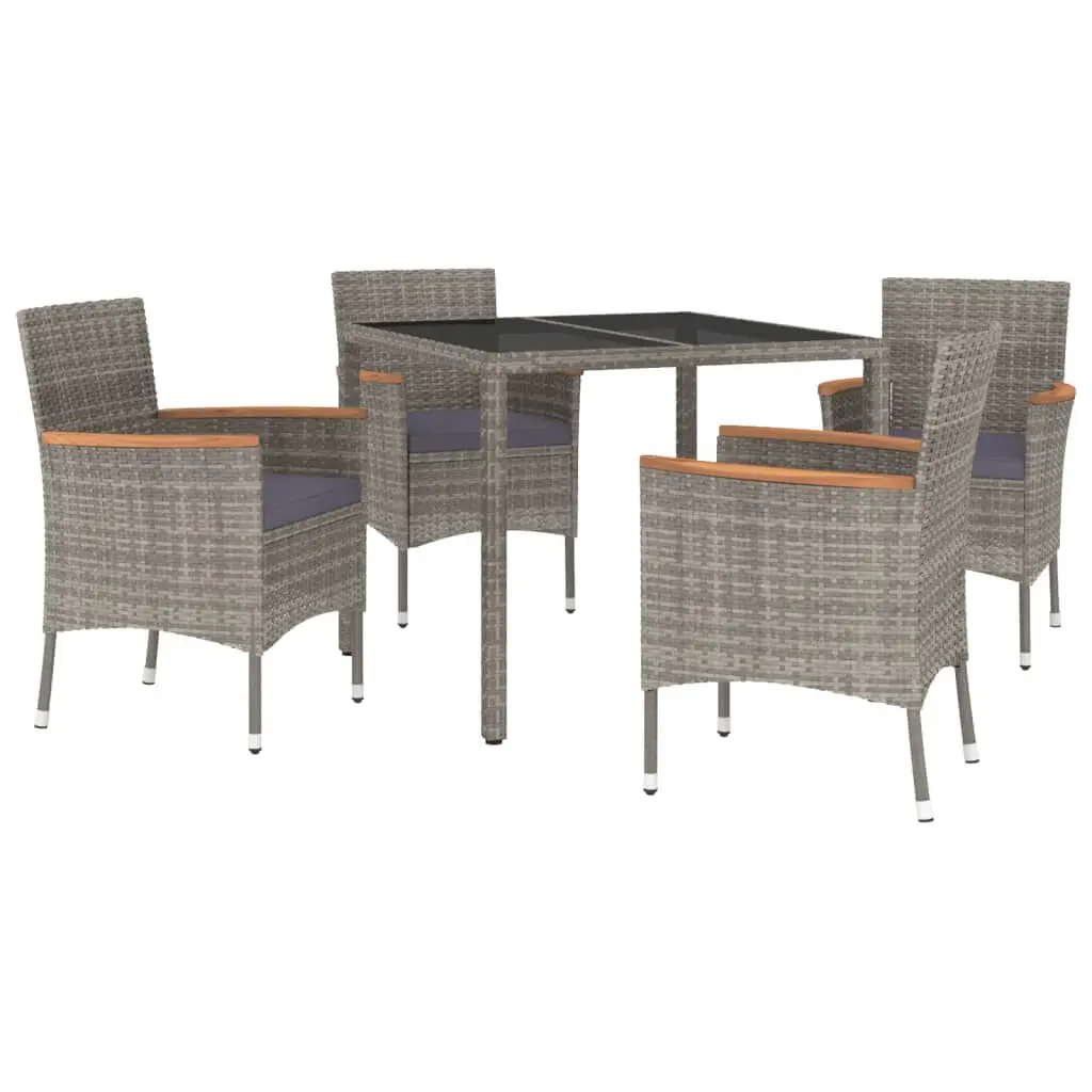 5 Piece Gray Poly Rattan Patio Dining Set Cushions Outdoor Furniture