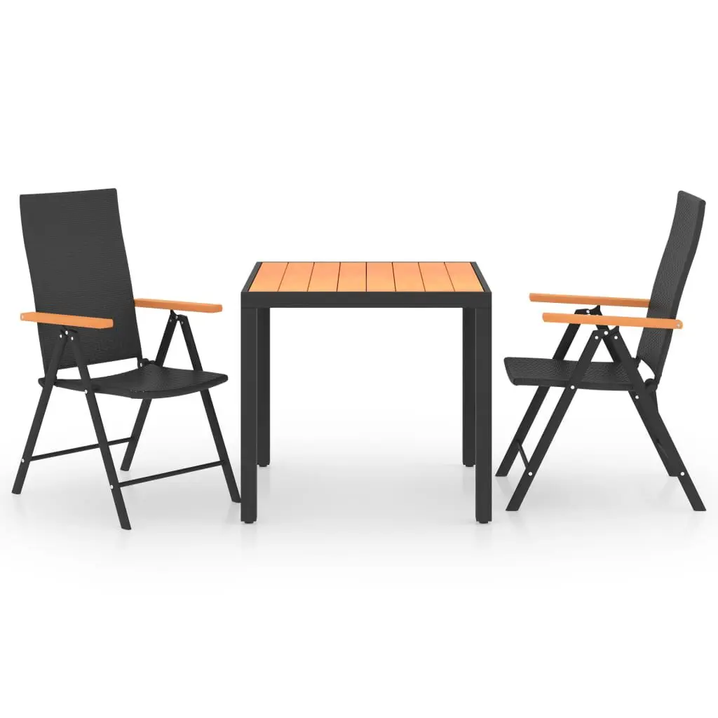 3 Piece Patio Dining Set Black and Brown Outdoor Furniture