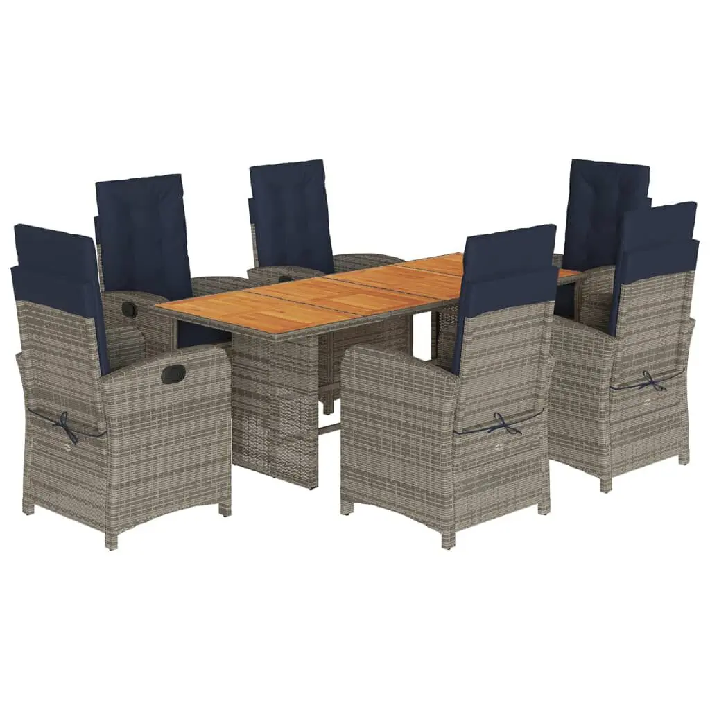 7 Piece Patio Dining Set Cushions Beige Poly Rattan Garden Table Set