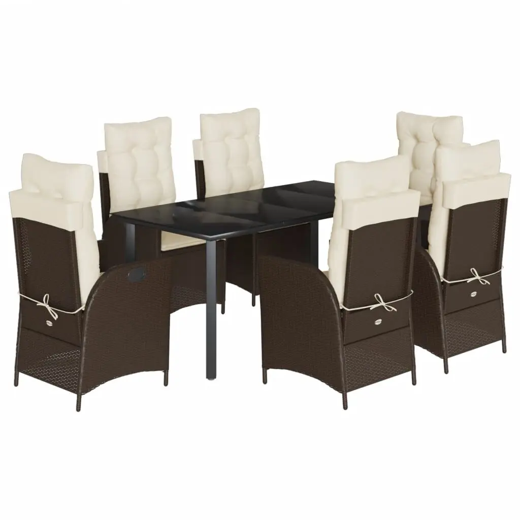 7 Piece Patio Dining Set Cushions Brown Poly Rattan Garden Furniture
