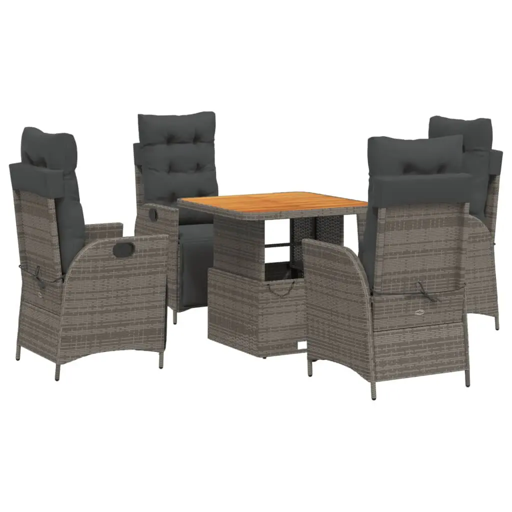 5 Piece Patio Dining Set Cushions Gray Poly Rattan Outdoor Furniture