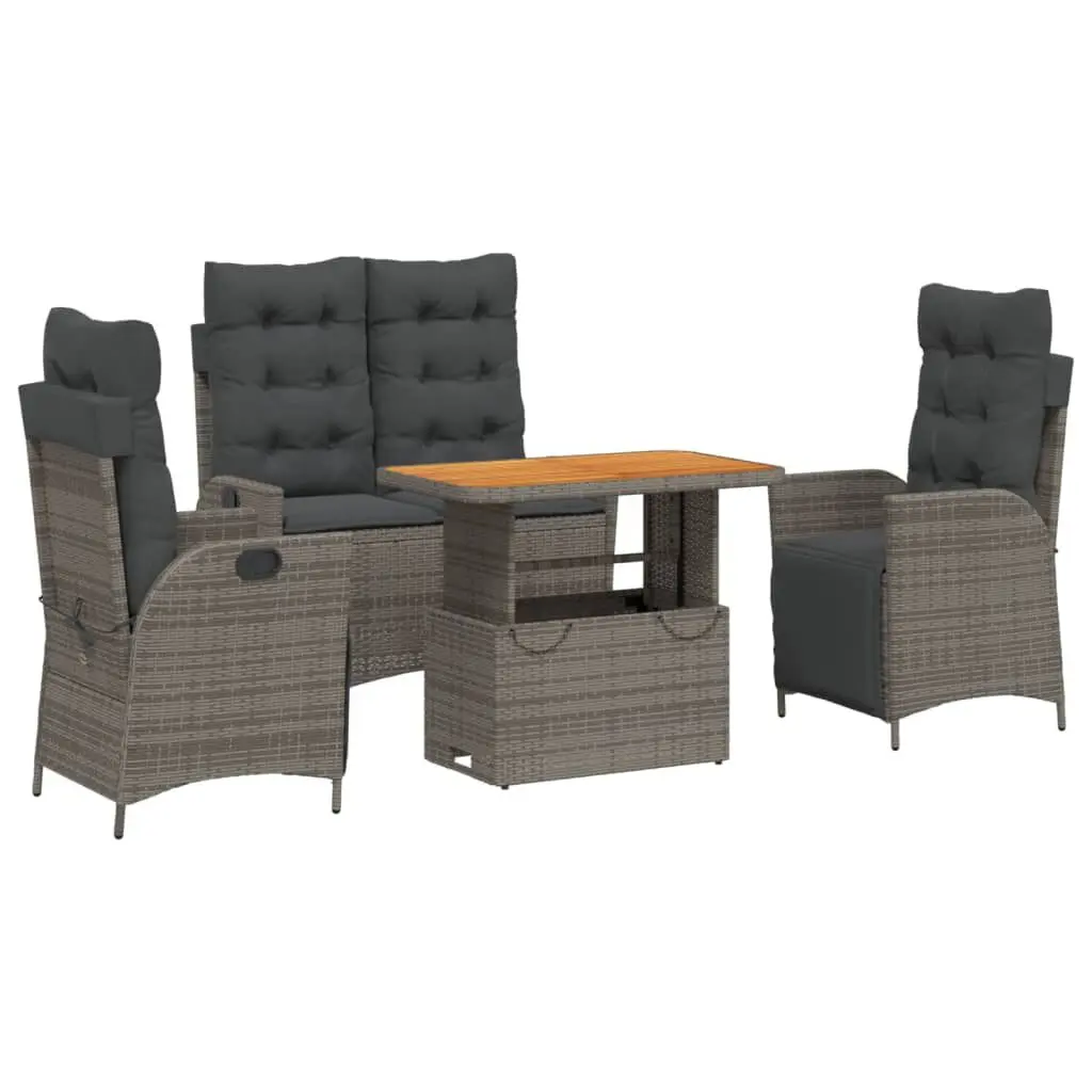4 Piece Patio Dining Set Cushions Gray Poly Rattan Outdoor Table Set