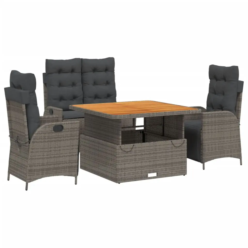 4 Piece Patio Dining Set Cushions Gray Poly Rattan Outdoor Chairs and Table