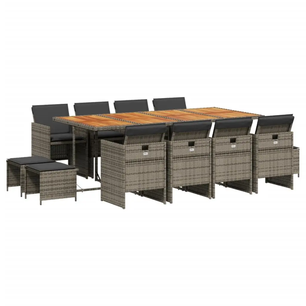 13 Piece Patio Dining Set Cushions Gray Poly Rattan Complete Outdoor Set