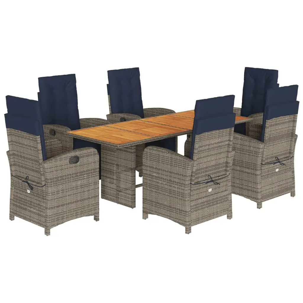 7 Piece Patio Dining Set Cushions Gray Poly Rattan Outdoor Furniture