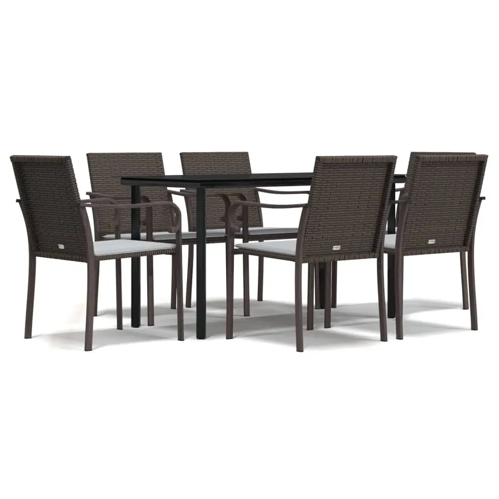 7 Piece Patio Dining Set Cushions Poly Rattan and Steel Modern Design