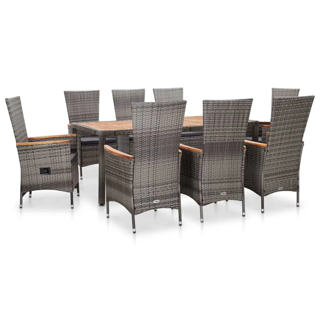 9 Piece Patio Dining Set Cushions Poly Rattan Gray Outdoor Furniture