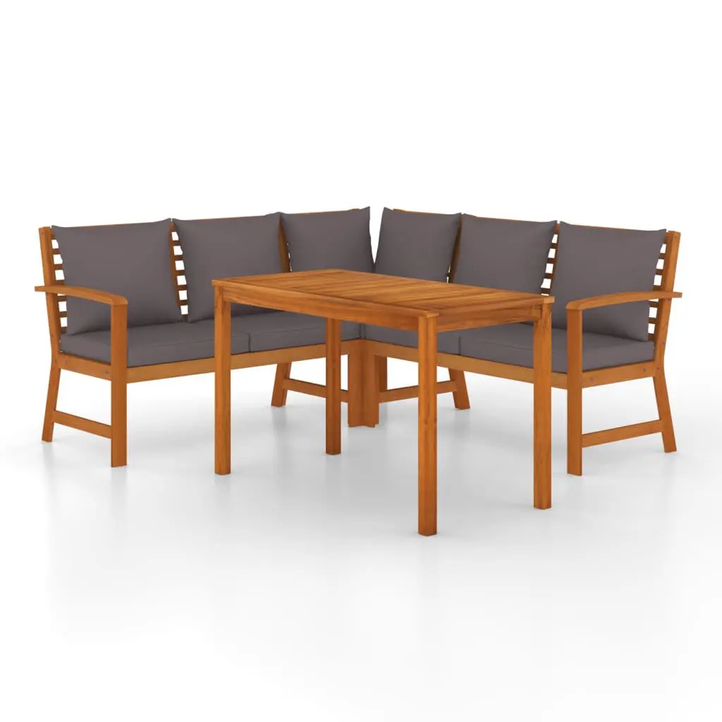 4 Piece Patio Dining Set Cushions Solid Wood Acacia Outdoor Furniture