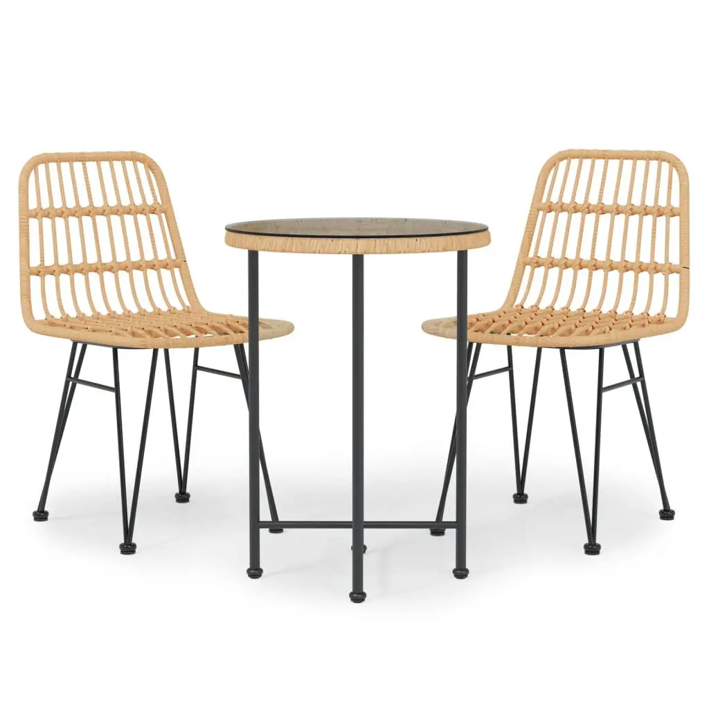 3 Piece Patio Dining Set Poly Rattan Outdoor Furniture