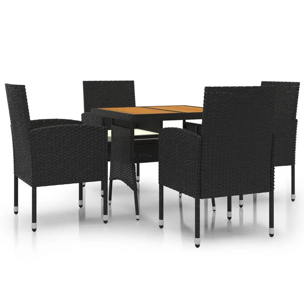 5 Piece Patio Dining Set Poly Rattan Black Outdoor Table and Chairs