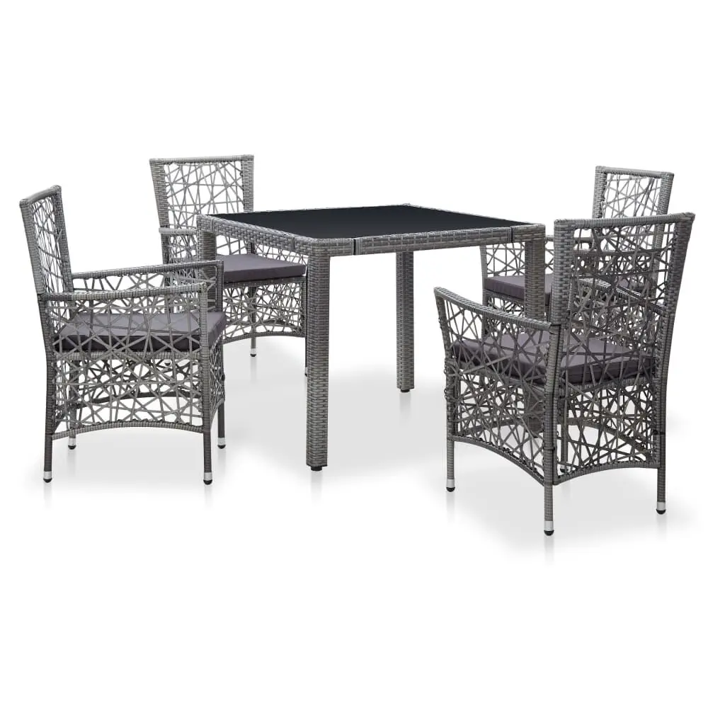 5 Piece Patio Dining Set Poly Rattan Gray Outdoor Furniture Set
