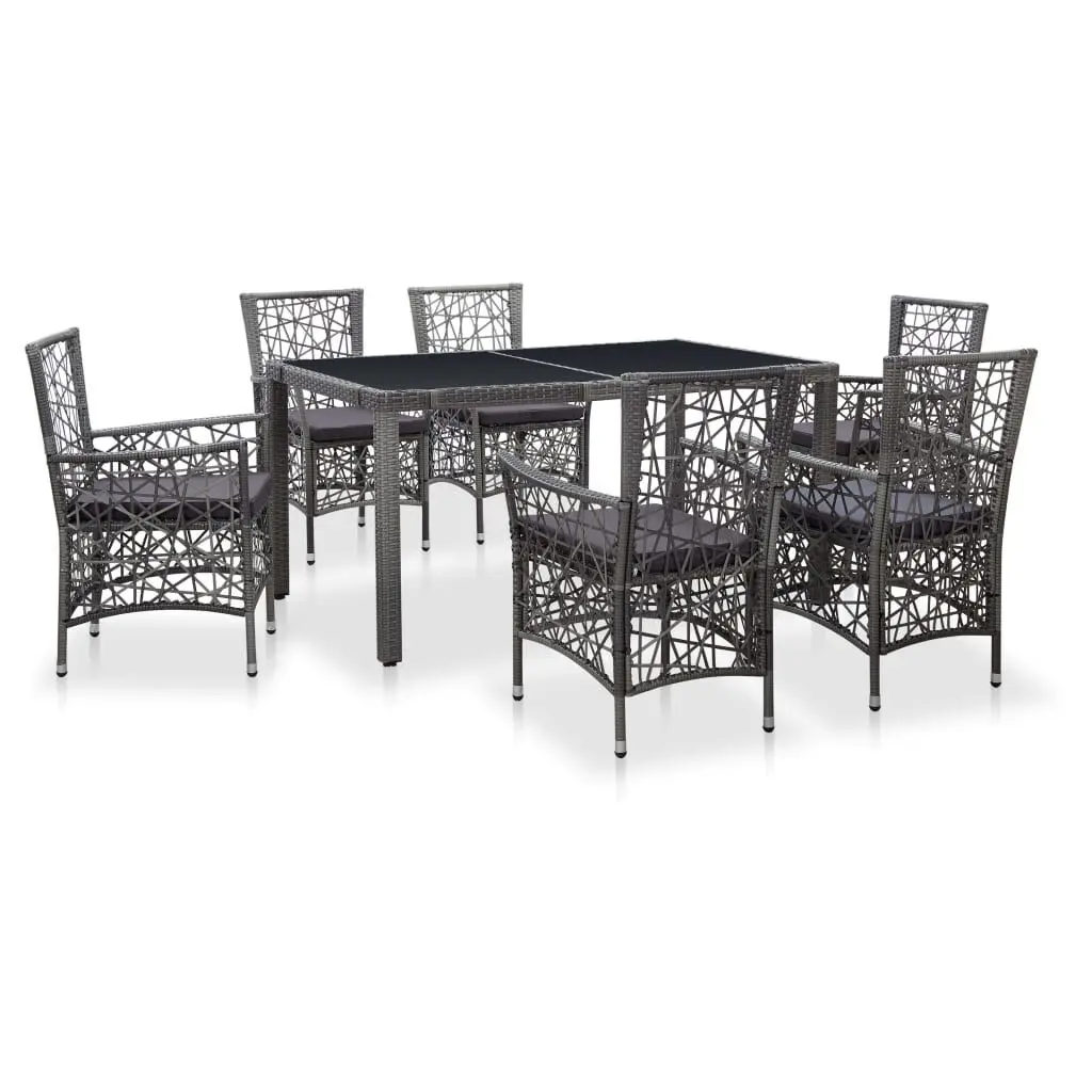 7 Piece Patio Dining Set Poly Rattan Gray Outdoor Furniture Set