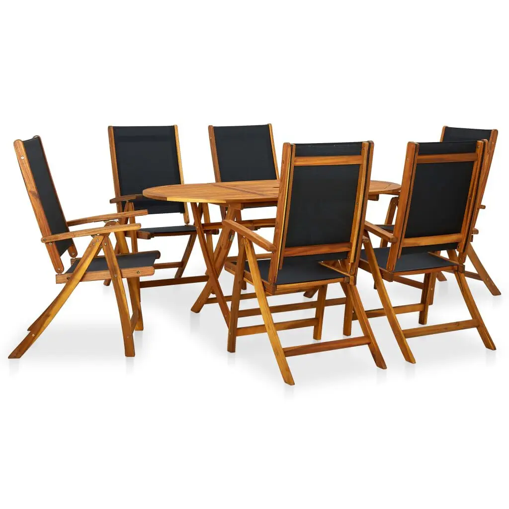 7 Piece Patio Dining Set Solid Acacia Wood Outdoor Table and Chairs