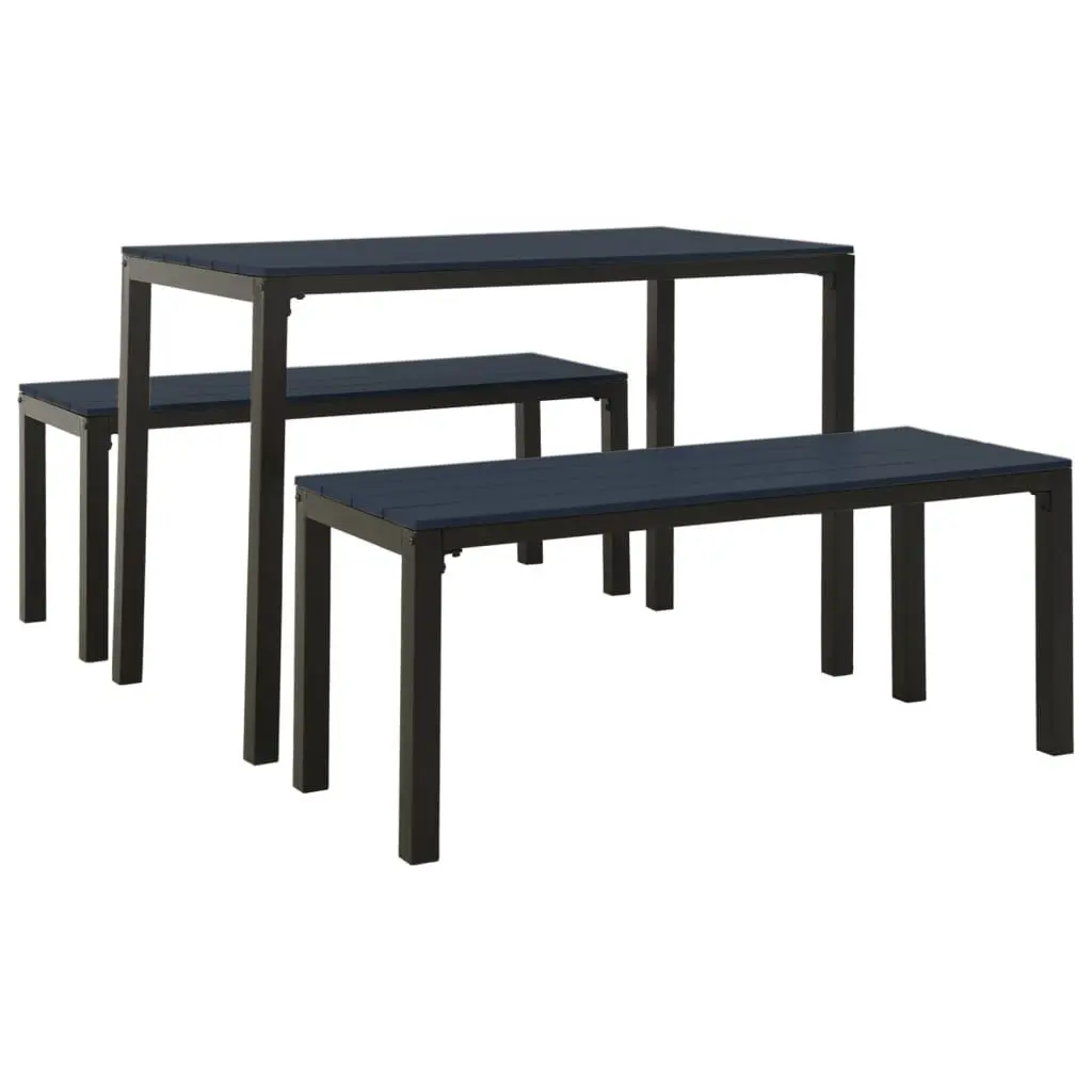 3 Piece Patio Dining Set Steel and WPC Black Outdoor Garden Furniture