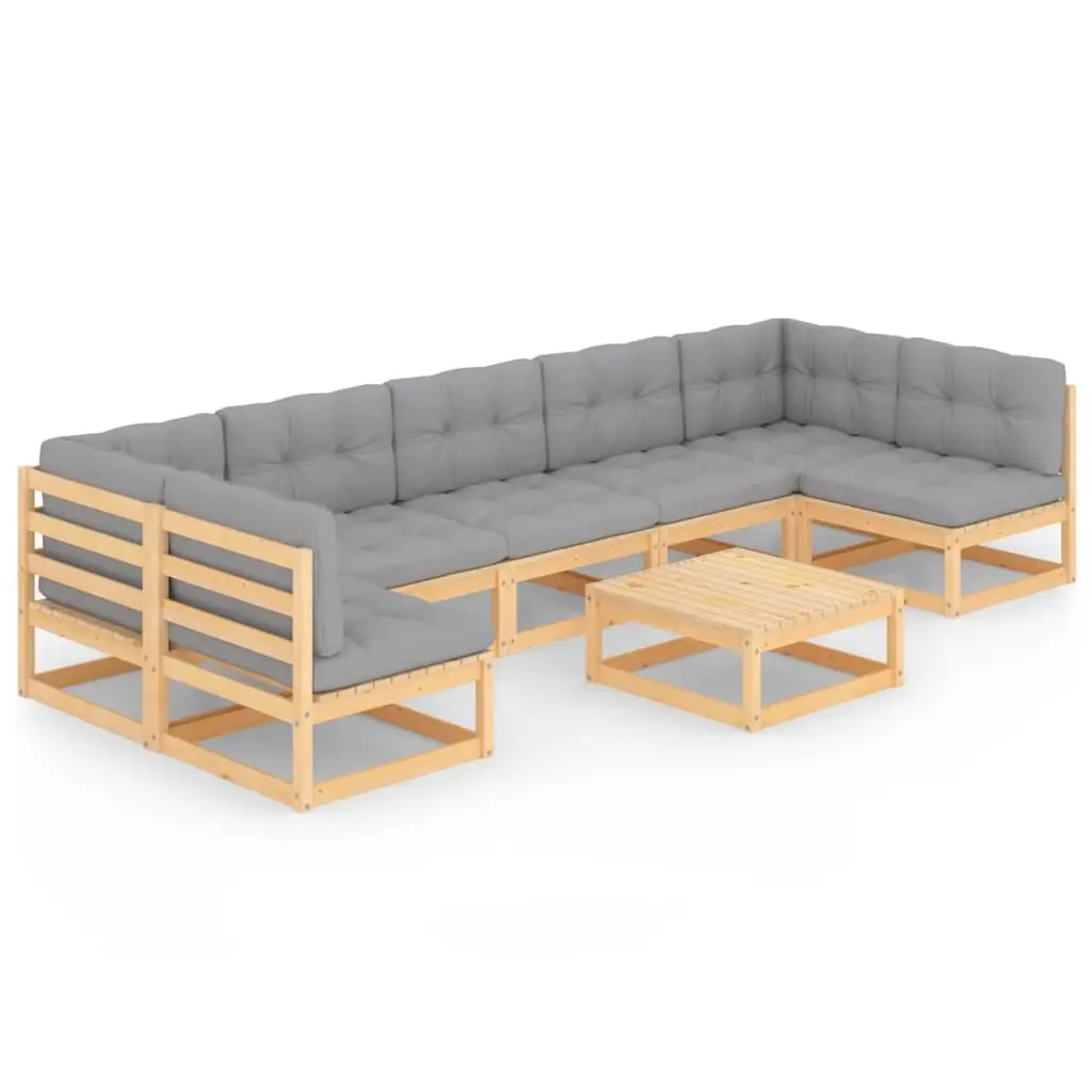 8 Piece Patio Lounge Set Cushions Solid Wood Pine Outdoor Dining Set