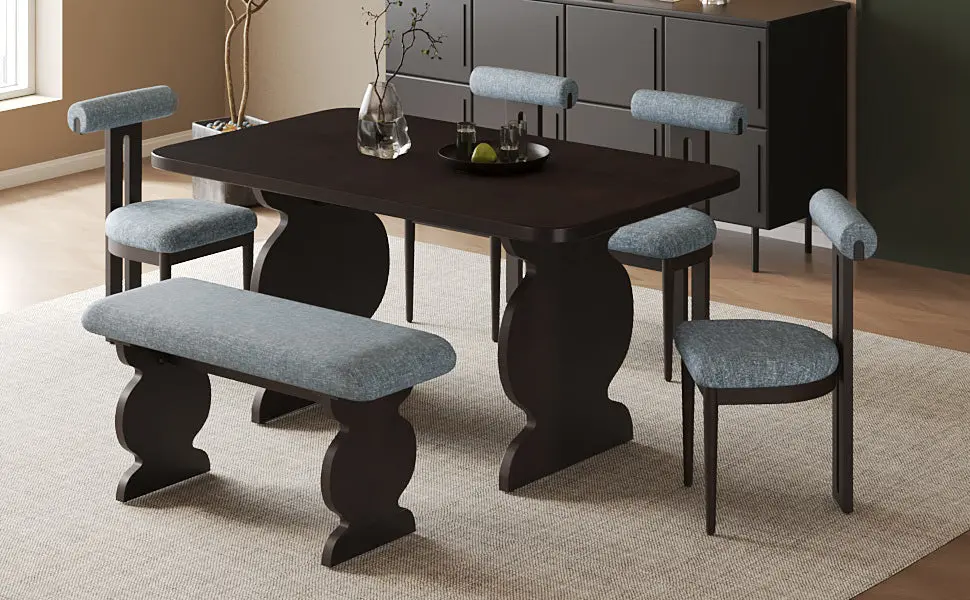 6 Piece Dining Set Mid Century Modern Table Set 6 Persons 4 Chairs rnb