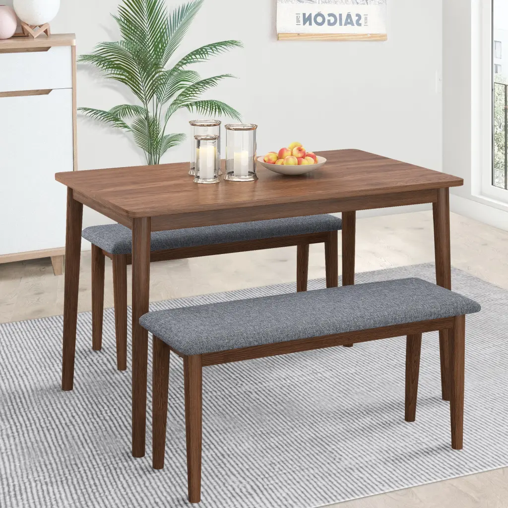 3 Piece Modern Dining Set Rectangular Table 2 Benches rnb