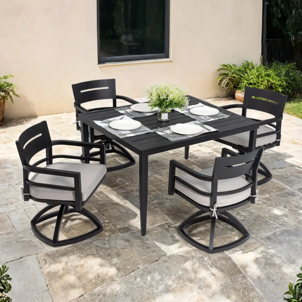 5 Piece Outdoor Patio Light Metal Dining Set Modern Home Decor rnb