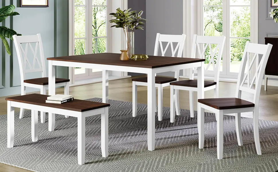 6 Piece Timberen Kitchen Table Set Farmhouse Rustic Dining Table Set Chairs rnb