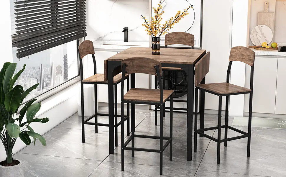 Farmhouse 5 Piece Counter Height Drop Leaf Dining Table Set Chairs topmax