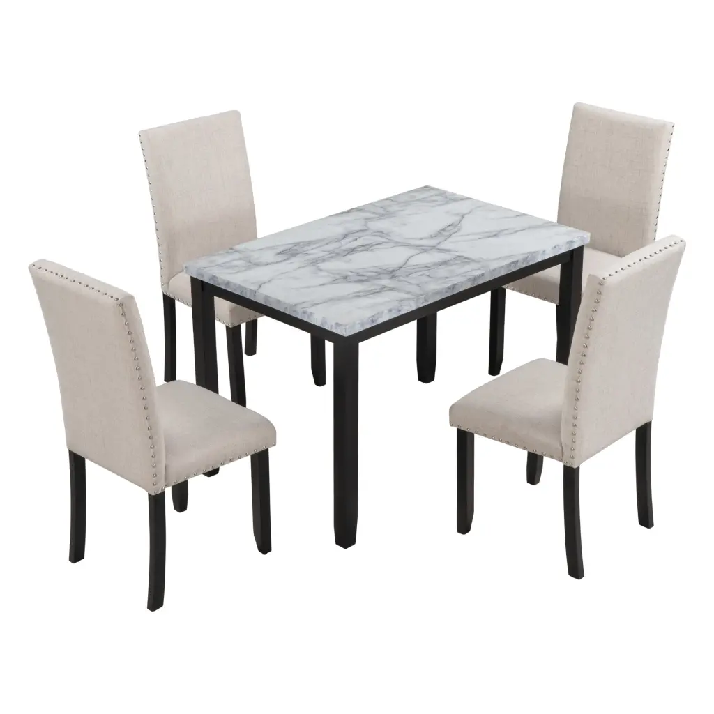 Faux Marble 5 Piece Dining Set Table and 4 Thick Cushion Chairs trexm