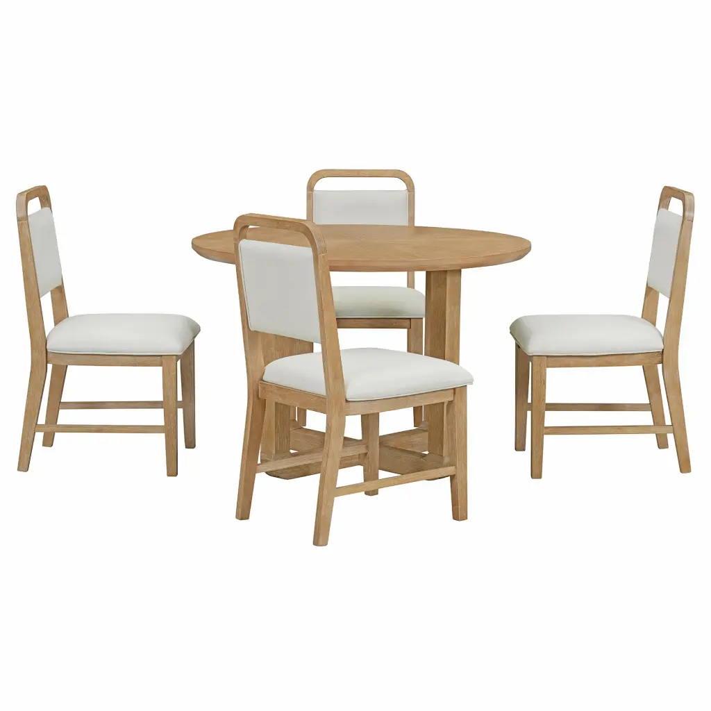 5 Piece Retro Dining Set Round Table Radial Timber Grain Design trexm