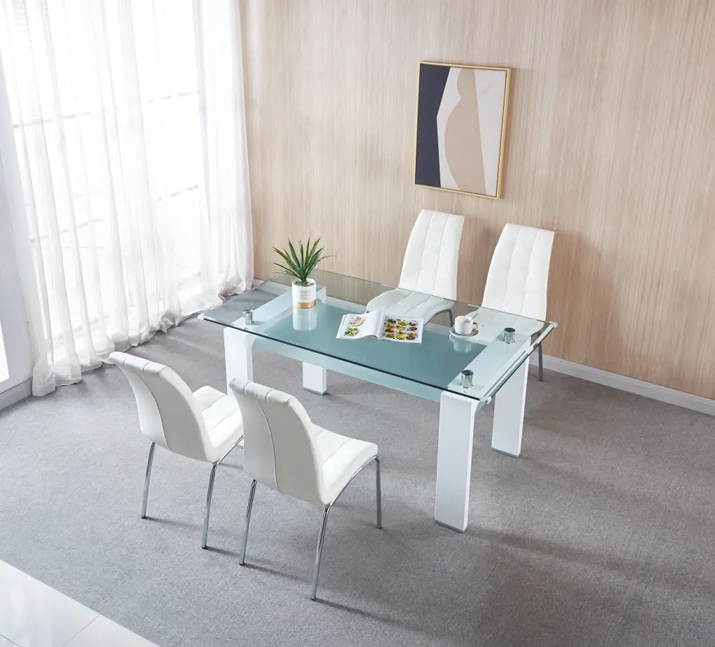5 Pieces Modern Dining Set Rectangular Double Layer Tempered Crystal Dining Table w1241 artisan furniture