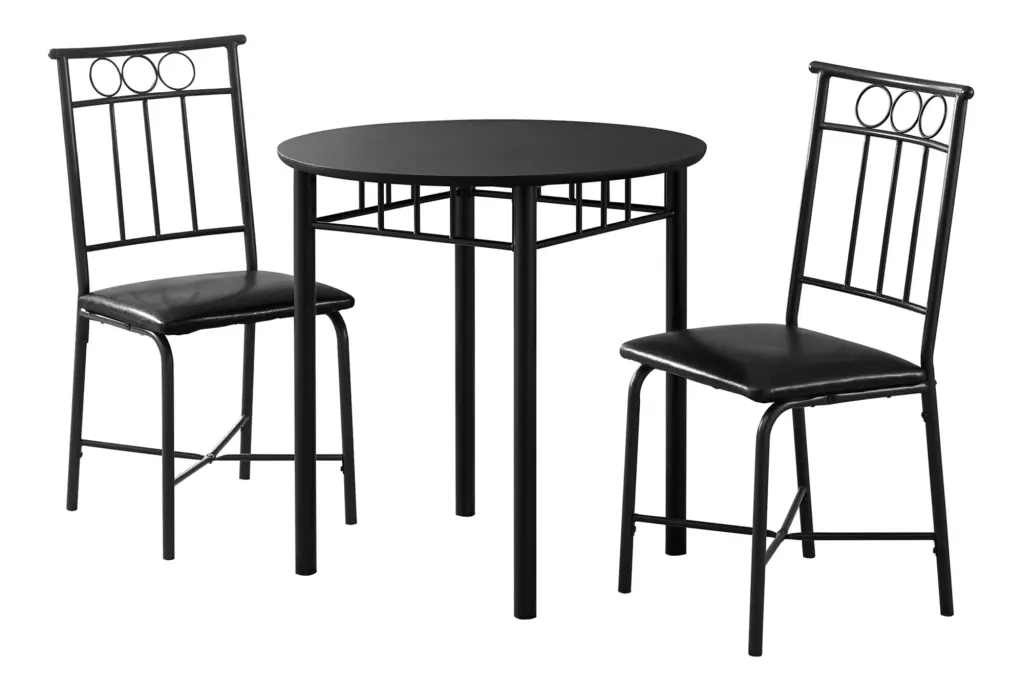3Pcs Small Round Dining Table Set 30 Inch Kitchen Black Metallic 8th street living