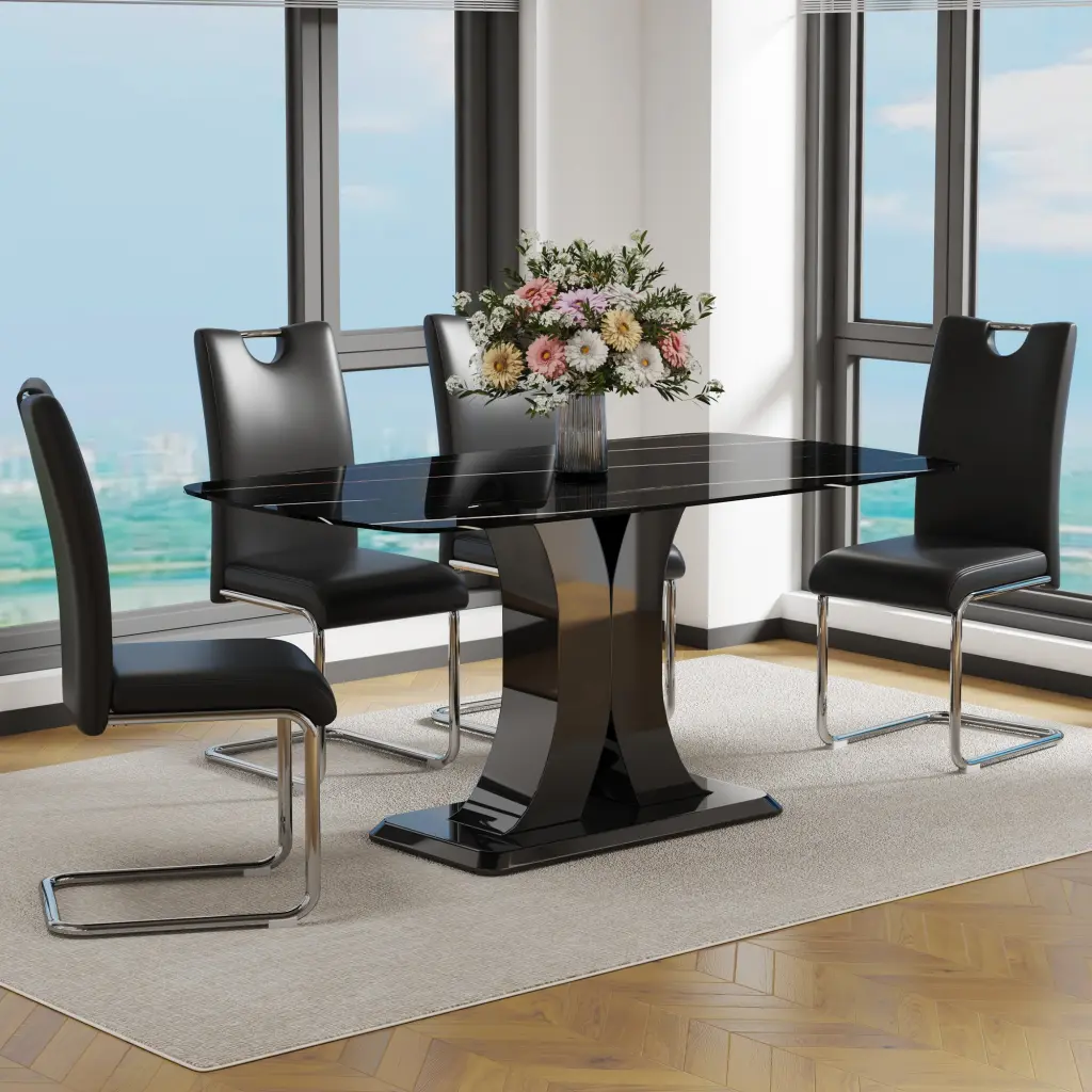 Modern Convertible Base Premium Rectangular Kitchen Dining Table Set a-q house