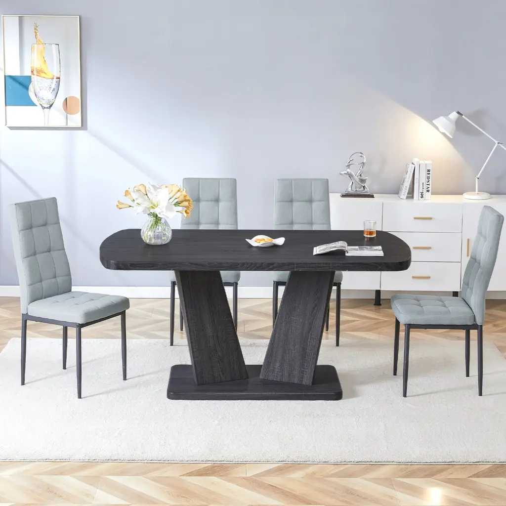 5 Piece Dining Table Set 1.8 Inch Thickness Tabletop And V Shaped Legs a-q house