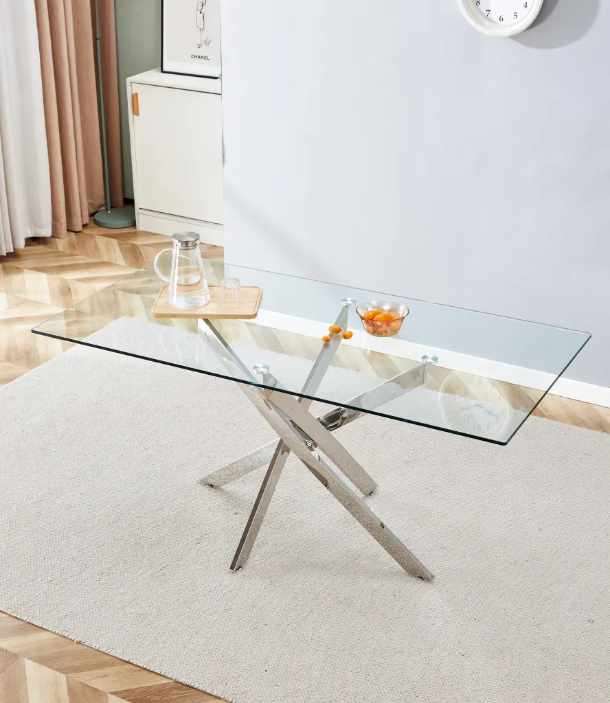 5 Piece Crystal Dining Table Set Mid Century Modern 63 Inch Rectangle Table d-n furniture
