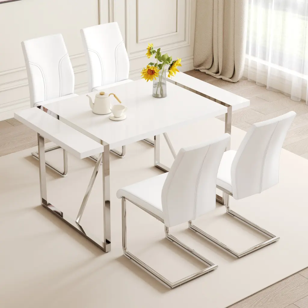 55X31.5 Inch MDF Painting Dining Table Set 4 PU Chairs droom w-1151