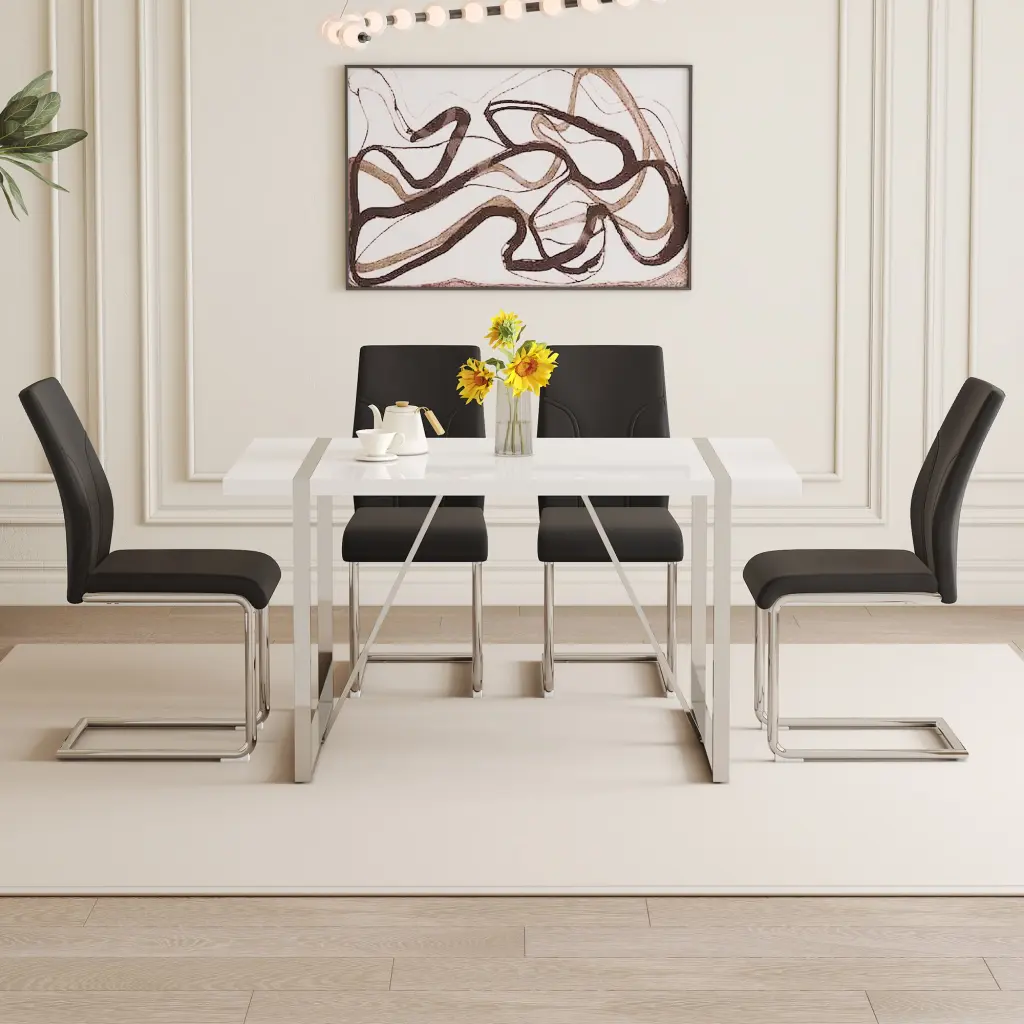 55x31.5 Inch White MDF Dining Table Set Chairs Modern Homes droom w-1151