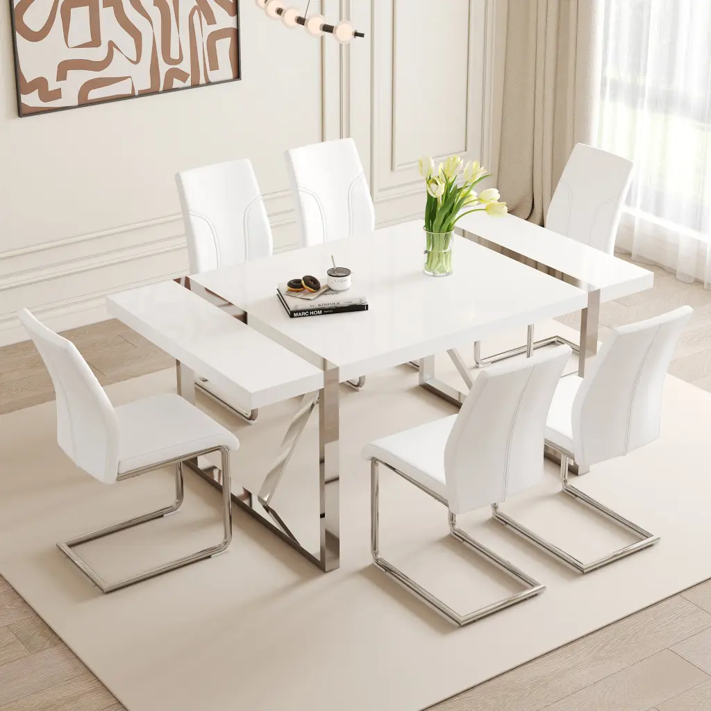 71x39.3 Inch White MDF Painting Dining Table Set Chairs droom w-1151