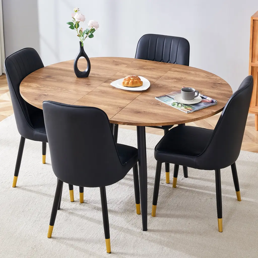 Modern Extendable Timber MDF Dining Table And Chair Set droom w-1151