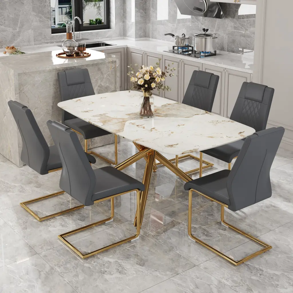 Modern Luxurious Tempered Crystal Dining Table and Chair Set Elegant Dining droom w-1151