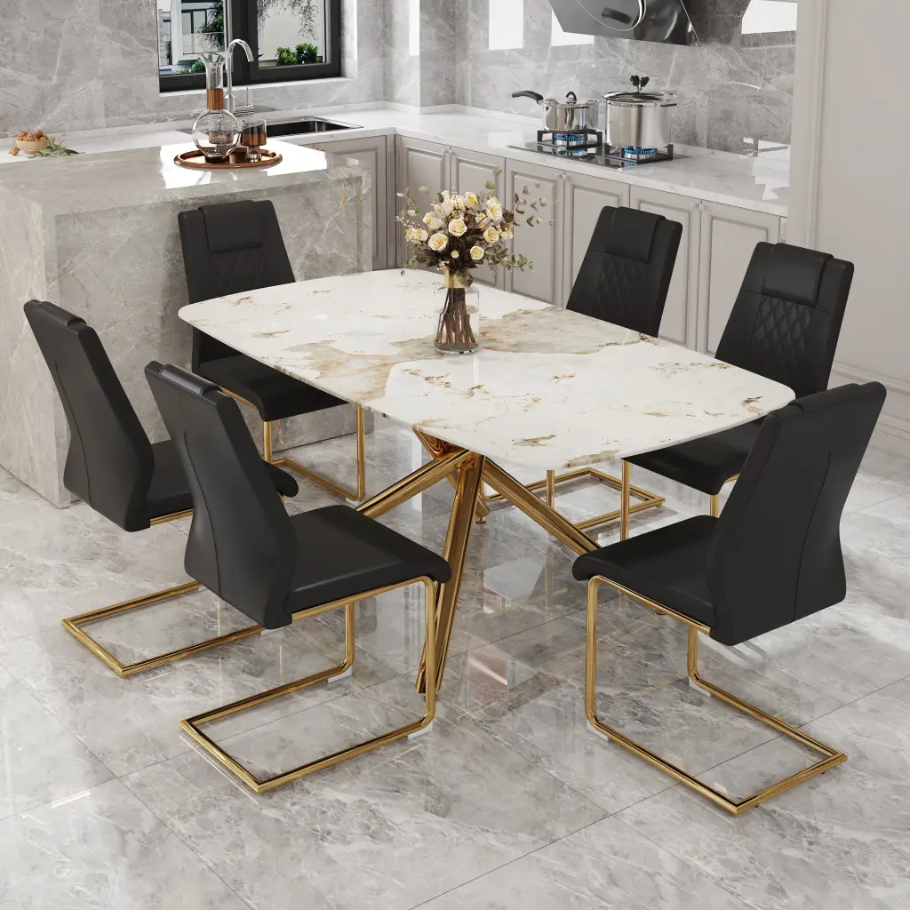 Modern Luxurious Tempered Crystal Dining Table Set Chairs droom w-1151